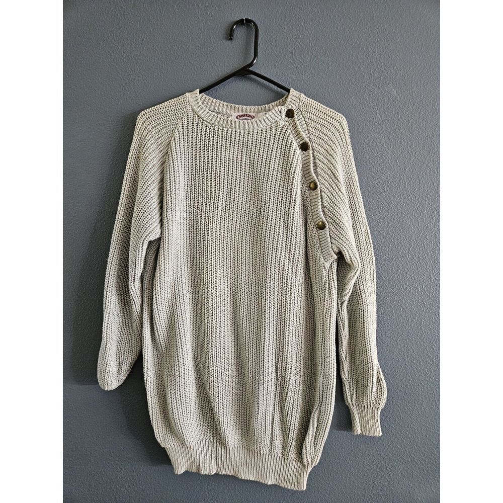 VTG CAMBRIDGE DRY GOODS Cotton Sweater‎ Men L  Button Embellished Green USA Made